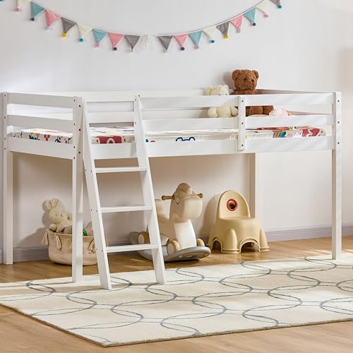 Vida Designs Sydney Single Bunk Bed Frame with Ladder - White - Solid Pine Wood - 3ft - High Sleeper Design & Guard Rails - Easy Assembly - Versatile - Bedroom Furniture for Children