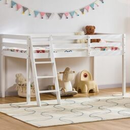 Vida Designs Sydney Single Bunk Bed Frame with Ladder - White - Solid Pine Wood - 3ft - High Sleeper Design & Guard Rails - Easy Assembly - Versatile - Bedroom Furniture for Children