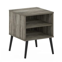 Furinno CLAUDE Night Stand, 2-Tier Mid Century Nightstand with Wooden Legs, Bedside Table, End Table, Side Table, for Bedroom, Living Room, French Oak Grey