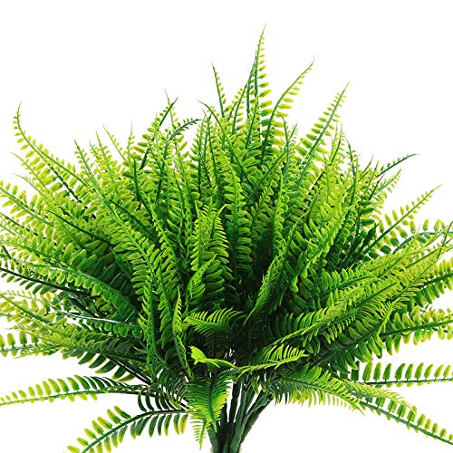 Coreland 8 Pcs Artificial Boston Fake Fern Plants Bushes Faux Plants Shrubs Greenery UV Resistant for House Office Garden Indoor Outdoor D??cor
