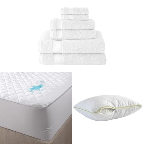 BERIBO Serenity Towel Set with Pillow & Mattress Protector (King, White)