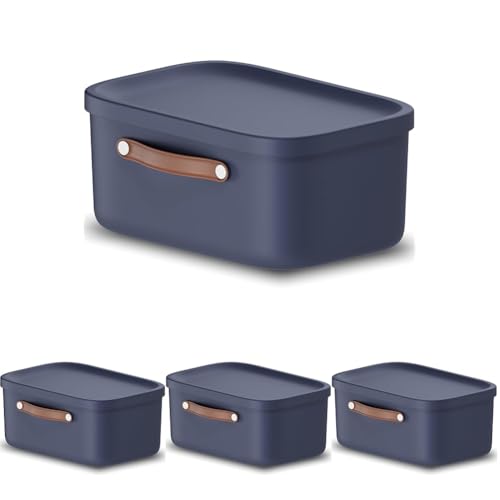 Rotho Maloja Storage box 12 l, Plastic (PP recycled), 12 (39.5 x 26.5 x 17.7 cm), Blue (Pack of 4)