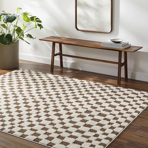 Livabliss Irina Pula Geometric Carpet 140x200 cm – Living Room, Dining & Kitchen, Abstract Scandi Design, Easy Care, Cream, Orange & Brown