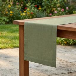 Solino Home 100% Pure Linen Table Runner Oil Green Woven, Fete 14 x 72 in - for coffee, dresser, home decor, machine washable, indoor outdoor, gift, OEKO-TEX Certified - Fall, Thanksgiving, Christmas