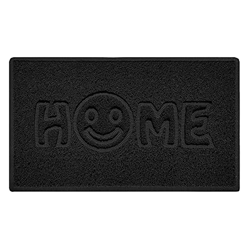 Nicoman SMILEY FACE Embossed Shape Door Mat Dirt-Trapper Washable Barrier Doormat-(Use Indoor or Sheltered Outdoor)-(75x44cm/29.5x17.3inches,Medium) Black