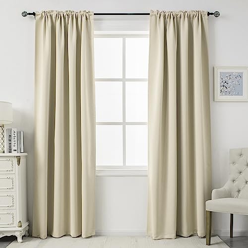DUALIFE Cream Beige Curtains 72 Inch Length Blackout Window Curtain Drapes for Bedroom Thermal Insulated Room Darkening Curtains for Living Room Rod Pocket 54 x 72 Inches Long Set of 2 Panels
