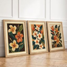 Orange Botanical Studies Botanical Set of 3 Framed Wall Art Prints A3