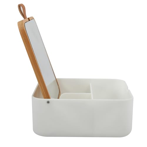 Spirella Alais Cosmetic Mirror with Shelf for Make-Up, Cosmetics, Table Mirror Bamboo, White/Natural