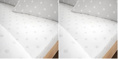 Catherine Lansfield Brushed Polka Dot Cotton Single Fitted Sheet Grey (Pack of 2)