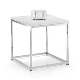 Julian Bowen Scala End Table, White Marble Effect & Chrome - H50 x W50cm