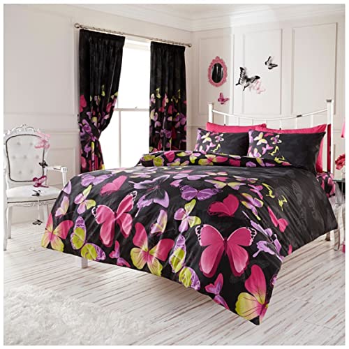 GC GAVENO CAVAILIA Premium Butterfly Duvet Cover, Reversible Quilt Bedding Set, Luxury Bedroom Accessory, Black, Double, Polycotton