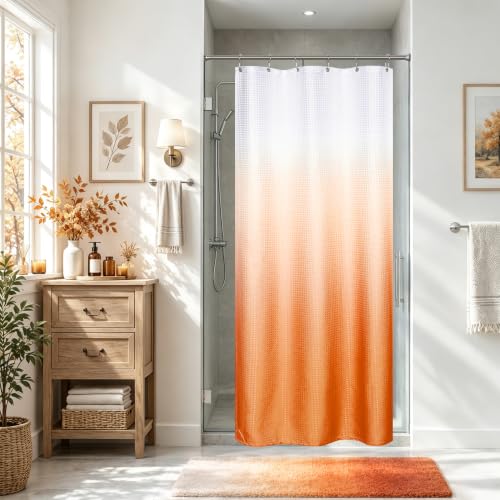 Mrs.Naturall Orange Shower Curtains for Bathroom,Bath Small Stall Shower Curtain Liner with Hooks Sets,36 x 72In,White and Burnt Orange