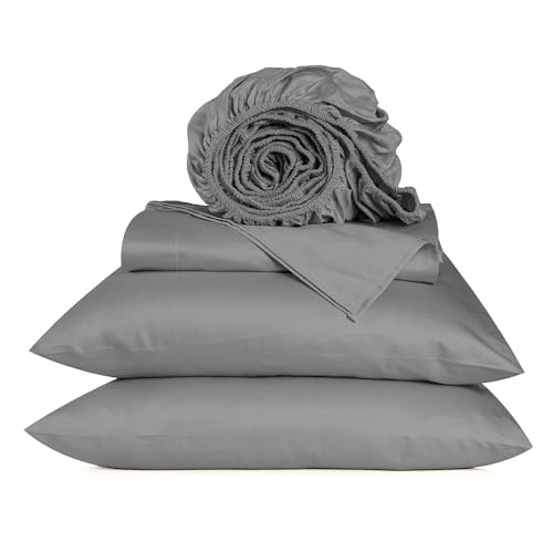 "URBANHUT 800 Thread Count 100% Cotton California King Size Sheets, Luxury 4 Piece Cal King Bedsheets, Hotel Sheets Sateen Finish - Better Than Egyptian, 16"" Elasticized Deep Pocket - Dark Grey"