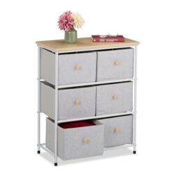 Relaxdays Chest of Drawers, 6 Fabric Compartments, Hallway & Bedroom, 73x60x32 cm, Dresser, Metal, Light Grey/Natural