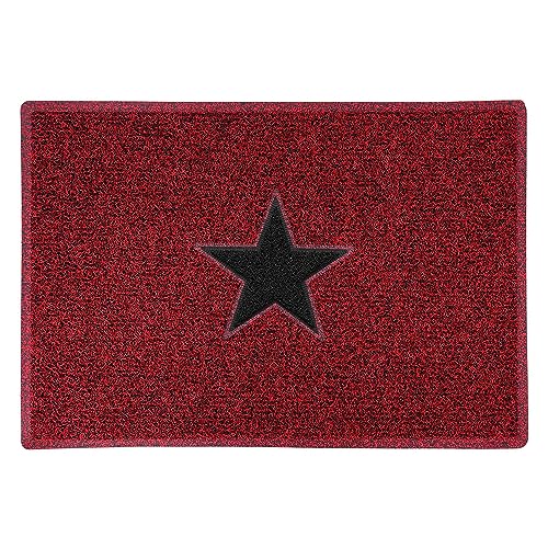 Nicoman STAR Door Mat|Entrance Barrier Dirt-Trapper Floor Mat|Patio Garden Conservatory Doormat|Indoor Outdoor Matt|Red/Black with Black Star,Large 90x60cm/3x2ft