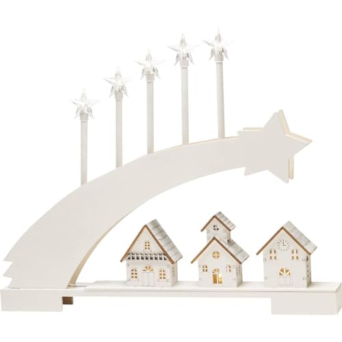 Konstsmide Christmas Lights/Silhouette Village Motif with Star Decorations/Christmas Ornament Decoration/Battery Operated: 2xAA (Excl.)/Christmas Scene Warm White Diodes