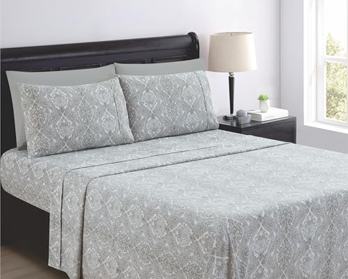 Spirit Linen Home Queen Size Bed Sheets Set - 6PC Paisley Ultra Soft Microfiber - Easy to Clean, Includes Fitted Sheet, Flat Sheet & 2 Pillowcases (Light Grey)