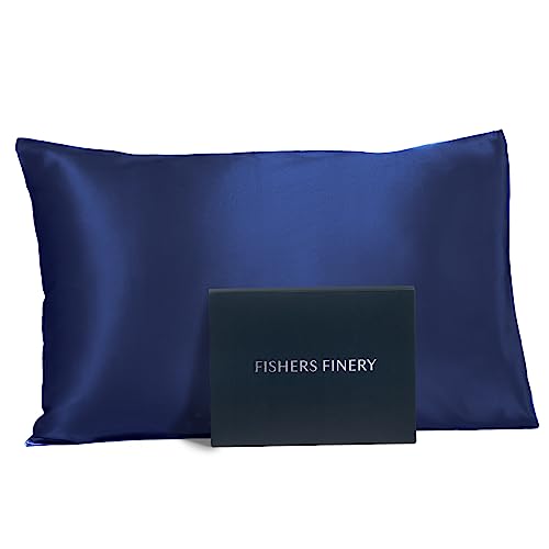 Fishers Finery 25mm 100% Pure Mulberry Silk Pillowcase, Good Housekeeping Winner (Navy, Standard)