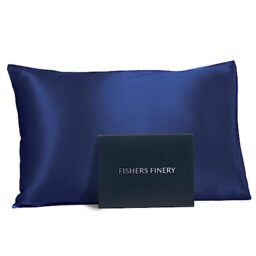 Fishers Finery 25mm 100% Pure Mulberry Silk Pillowcase, Good Housekeeping Winner (Navy, Standard)