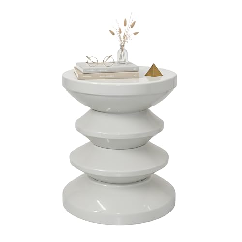 Relaxdays Side Table & Stool, Zigzag, Living Room Decorative Piece, H x D: 46 x 35 cm, Iron, Light Grey