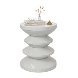 Relaxdays Side Table & Stool, Zigzag, Living Room Decorative Piece, H x D: 46 x 35 cm, Iron, Light Grey