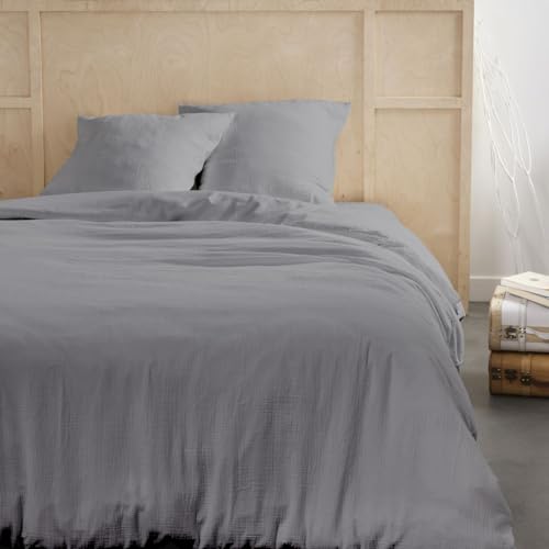 TODAY Plain Steel Cotton Gauze Bedding Set for Double 240 x 220 cm