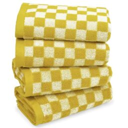 Jacquotha, Set of 4 Bathroom Towels Checked Soft Absorbent Cotton Cute Checked Bathroom Towels 33cm x 74cm