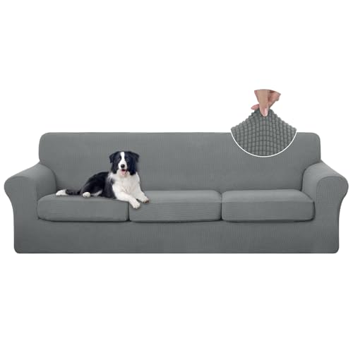 U-NICE HOME 4 Pieces Oversized Stretch Couch Cover Sofa Cover Washable Slipcover with Individual Seat Cushion for 3 Cushion Couch Sofa Pet Friendly(Oversized Sofa, Grey)