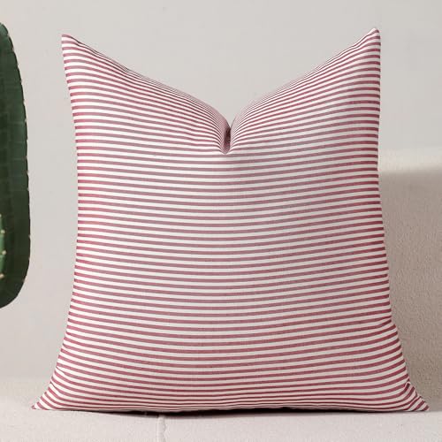 "vctops Red Stripe Print Decorative Throw Pillow Covers 18x18 Inch Farmhouse Pinstripe Square Cushion Cover Pillowcase for Sofa Bedroom Couch (Red Stripe,18""x18"")"