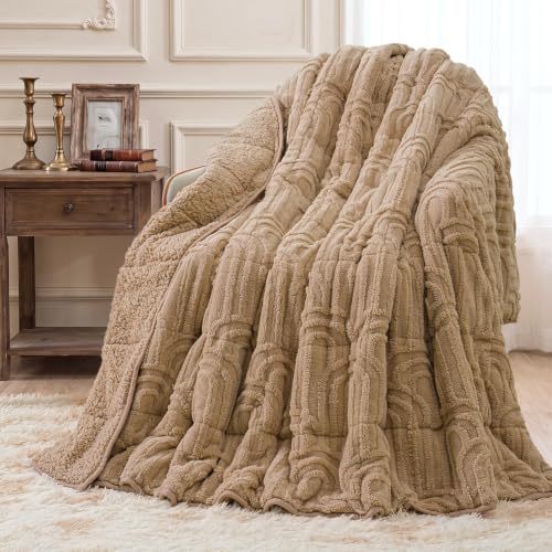 Wemore Fleece Weighted Blanket Queen 20 lbs, Brown Sherpa Heavy Blankets - Dual-Sided Fluffy Sherpa Fleece, for Better Sleep, Relaxation and Calm, Washable, Arch Jacquard, Gift for Women and Men