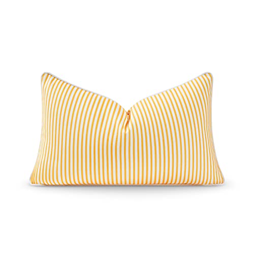 "Hofdeco Premium Coastal Patio Indoor Outdoor Lumbar Pillow Cover Only, 12""x20"" Water Resistant for Backyard, Couch, Yellow Stripe"