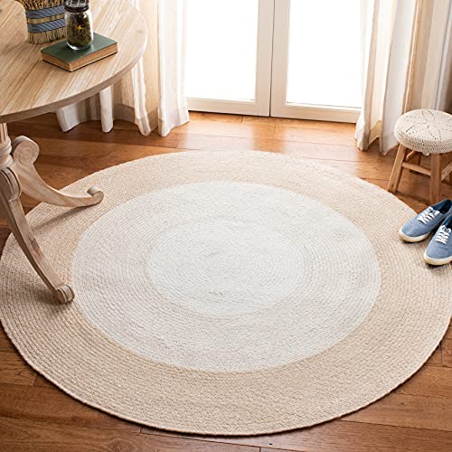 Safavieh Contemporary Rug Living Room, Dining Room, Bedroom - Reversable - Braided Collection, Short Pile, in Beige, 152 x 152 cm