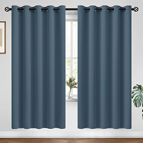 COSVIYA Curtains 72 inch Length 2 Panels Set Grommet Room Darkening,Thick Polyester Light Blocking Insulated Thermal Stone Blue Curtain Drapes for Bedroom/Living Room,62x72 inches