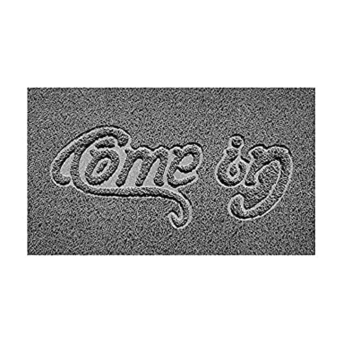 Nicoman Embossed Spaghetti Door Mat Dirt-Trapper Jet-Washable Doormat 70x43cm (Grey, COME-IN) - Use Outdoor ONLY