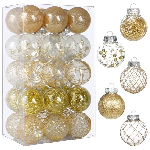"Clear Christmas Ball Ornaments, 30ct 2.36"" Gold Shatterproof Xmas Ball Decorations Set Decorative Hanging Ornaments for Christmas Tree Home Office Decor Gift for Christmas Party Wedding"