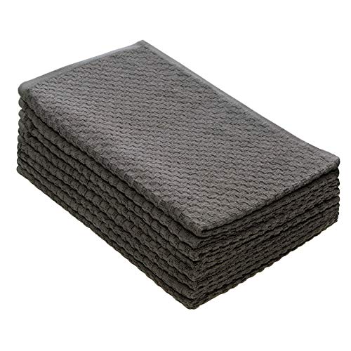 COTTON CRAFT - 8 Pack Charcoal EuroCafe Waffle Weave Terry Kitchen Towels 41x71, 100% Ringspun 2 Ply Cotton Highly Absorbent Low Lint, Professional Grade 400 Grams, Multi Purpose Bar Mops Hand Towel
