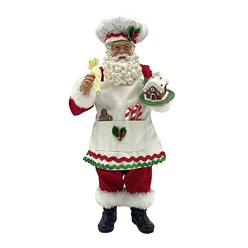 Amyoxu 11-Inch Cooking Chef Santa with Gingerbread House,Resin Statue Santa Figurine Christmas Decoration Ornament Xmas Gift