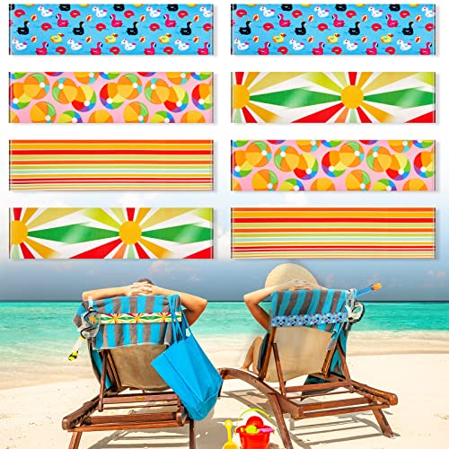 8 Pack Towel Bands for Chairs - Beach Towel Clips Strap Holders Elastic Windproof for Lounger, Pool, Summer - Rainbow Style, 11.81 x 1.97 Inch