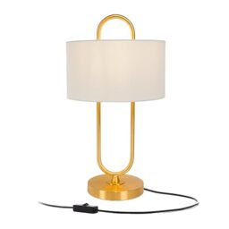 Relaxdays Table Lamp, Open U-Shape, Linen Shade, E27, HD 55 x 30.5 cm, Bedside Lamp with Cable, Bedroom, White/Gold