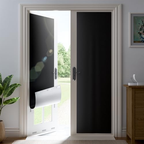 "ZELMINE 49"" W x 84"" L 100% Portable Blackout Curtains, Total Darkness No-Drill Black Out Window Cover,Temporary Blackout Shades with Hook & Loop Tape, for Bedroom, Nursery, Dorm, Travel (Black)"