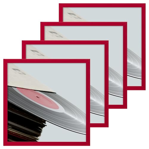 eletecpro Vinyl Record Frame, 12.5x12.5, Dark Red, 4 Pack - Fits 12x12 LP and Album Cover, Easy Wall Mount, Acrylic Cover, Display for Home and Music Studio, Gallery Decor