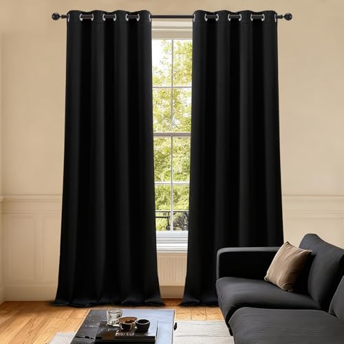 LIMON HOME Black Blackout Curtains 84 inches Long for Living Room Bedroom, Soundproof Window Treatment Black Out Drapes for Hall Room, Set of 2 Panels