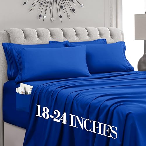 Mocassi Luxury 6-Piece Sheet Set, Ultra Soft 1800 Premium Hotel Quality Microfiber Sheet Set, Fits Mattresses Up to 18 to 24 Inches Extra Deep Pocket - Breathable and Secure Fit, Full, Imperial Blue