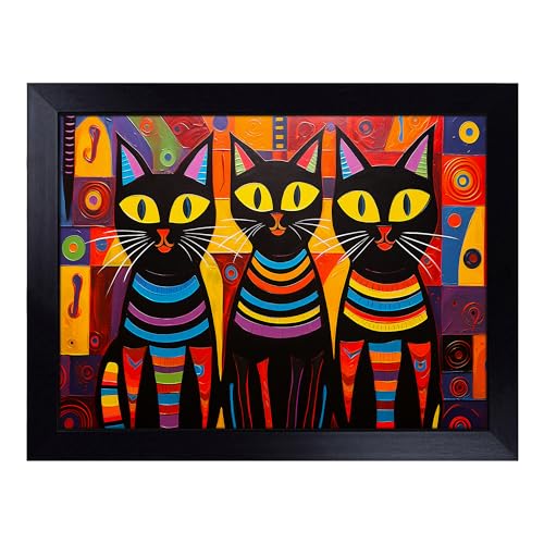 Lap Tray with Bean Bag Cushion, Egyptian Cat Pop Art - Handmade in the UK, Raised Wooden Edge, Padded Cushion, Heat-Resistant Wipe-Clean Surface, for Meals, Laptops and Crafts