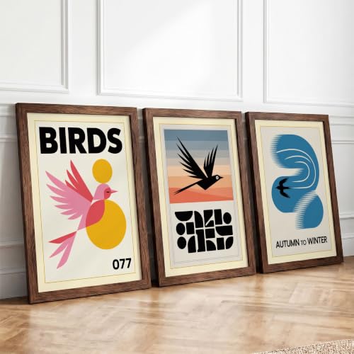 Birds in Motion Geometric Set of 3 Framed Wall Art Prints A3 (42×29.7cm)