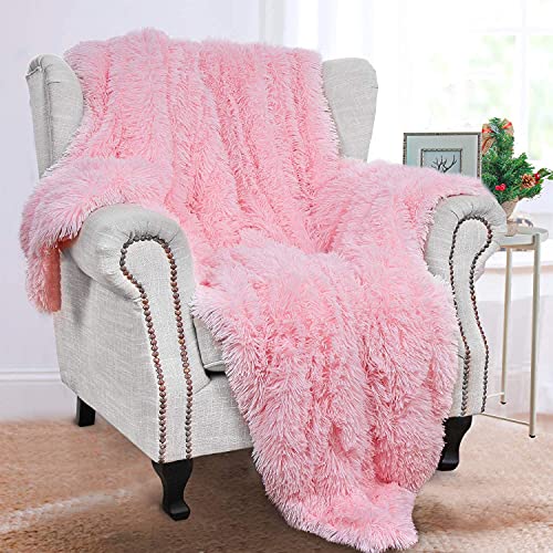 "BENRON Light Pink Throw Blankets, Soft Shaggy Fuzzy Sherpa Blankets, Cute Baby Pink Blanket Throw, Cozy Fluffy Faux Fur Blankets for Bed Couch Sofa Washable, 50""x60"""