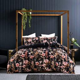 "GETIANN Black Floral Duvet Cover Set Full/Queen Comforter Cover Set 90""x90"" 3 Pieces Soft Lightweight Bedding (Black Floral)"