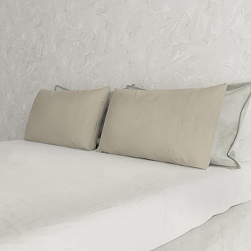 Italian Bed Linen Couple of Plain Color Pillowcases, Taupe, 52 x 82 cm