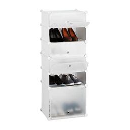 Relaxdays Plastic Shoe Cabinet, Modular Shelving System with 6 Compartments and Doors, DIY, HWD 52 x 37 x 9 cm, White