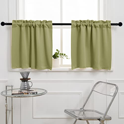 "Pickluc Cafe Curtain (Half Window Curtain) 30 Inches Long, Rod Pocket Kitchen Curtain, Short Blackout Curtain for Small Window, 2 Panels, 30"" Wide and 30"" Length, Sage Green"